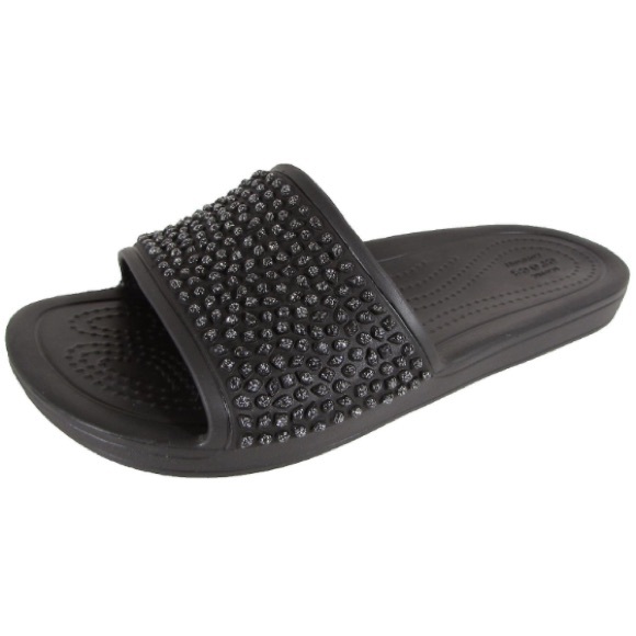 🆕 CROCS Women's Black Embellished Slide Sandals! - Picture 1 of 8